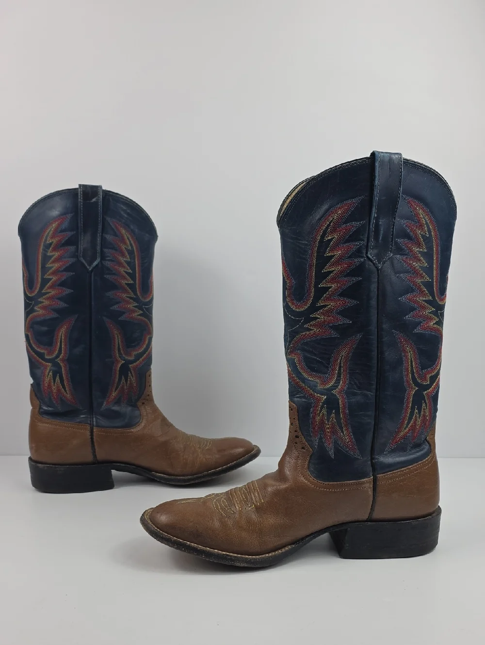 Vintage Rios Of Mercedes Bleu And Brown Leather Cowboy Boots Size 8